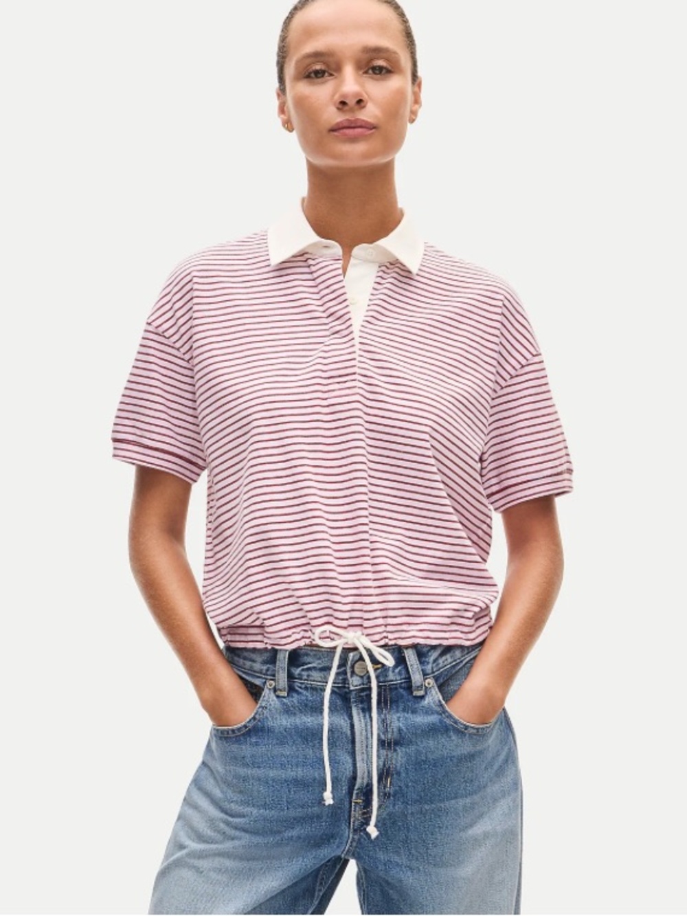 J crew Boyfriend jersey drawstring-waist polo shirt in stripe